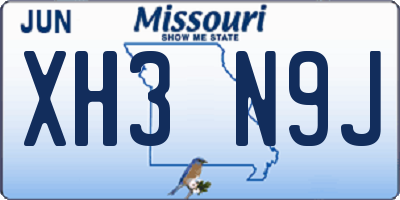 MO license plate XH3N9J