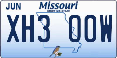 MO license plate XH3O0W