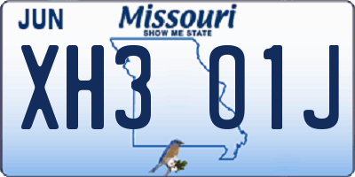 MO license plate XH3O1J