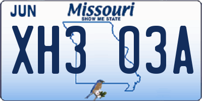 MO license plate XH3O3A