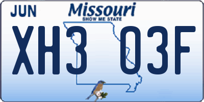 MO license plate XH3O3F