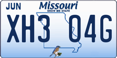 MO license plate XH3O4G