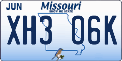 MO license plate XH3O6K