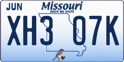 MO license plate XH3O7K