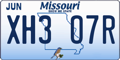 MO license plate XH3O7R