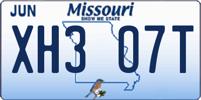 MO license plate XH3O7T