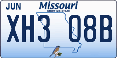 MO license plate XH3O8B