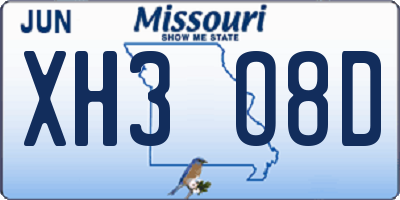 MO license plate XH3O8D