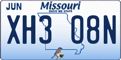 MO license plate XH3O8N