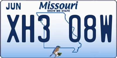 MO license plate XH3O8W