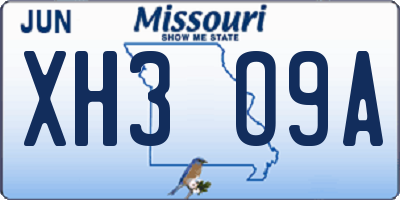 MO license plate XH3O9A