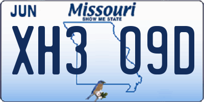 MO license plate XH3O9D