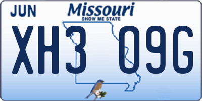 MO license plate XH3O9G