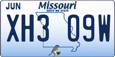 MO license plate XH3O9W