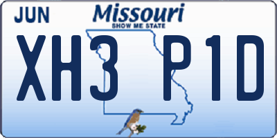MO license plate XH3P1D