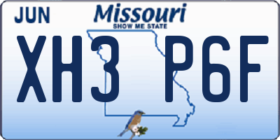 MO license plate XH3P6F