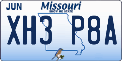 MO license plate XH3P8A