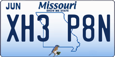 MO license plate XH3P8N