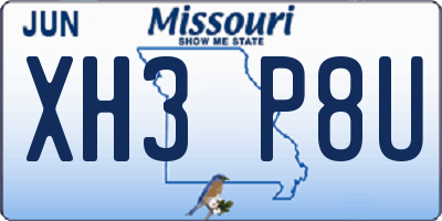 MO license plate XH3P8U