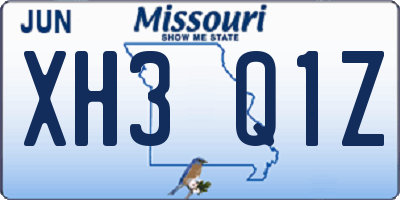 MO license plate XH3Q1Z