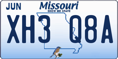 MO license plate XH3Q8A