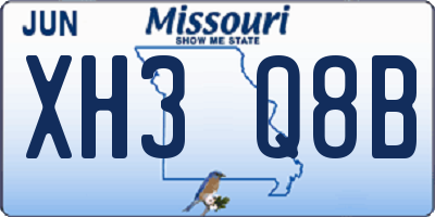 MO license plate XH3Q8B