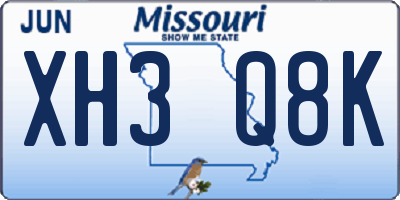 MO license plate XH3Q8K
