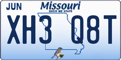 MO license plate XH3Q8T