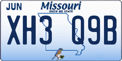 MO license plate XH3Q9B
