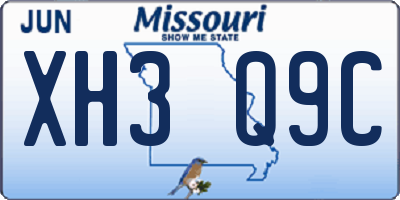 MO license plate XH3Q9C