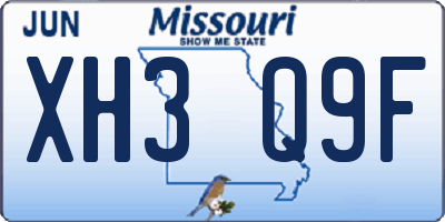 MO license plate XH3Q9F