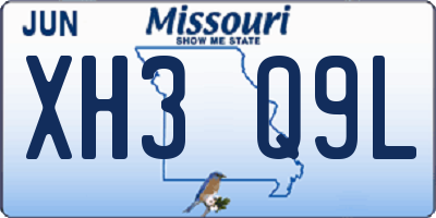 MO license plate XH3Q9L