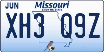 MO license plate XH3Q9Z