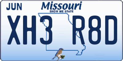 MO license plate XH3R8D