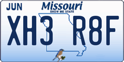 MO license plate XH3R8F