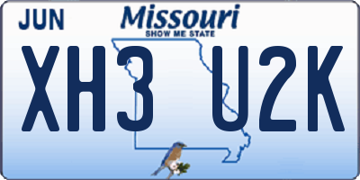 MO license plate XH3U2K