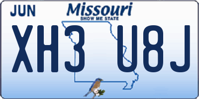 MO license plate XH3U8J