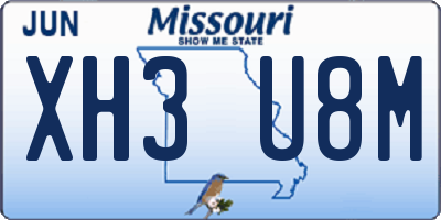 MO license plate XH3U8M