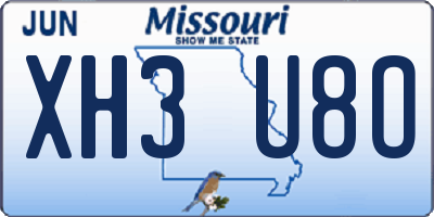 MO license plate XH3U8O