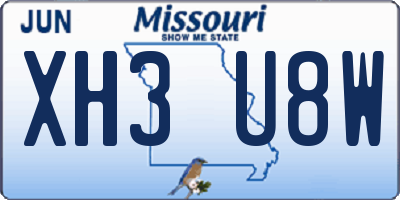 MO license plate XH3U8W