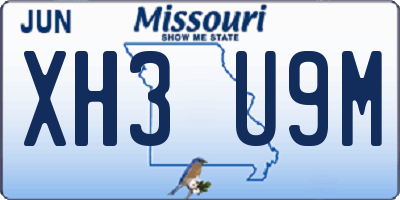 MO license plate XH3U9M