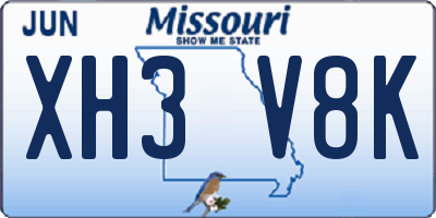 MO license plate XH3V8K