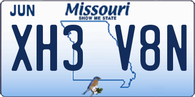 MO license plate XH3V8N