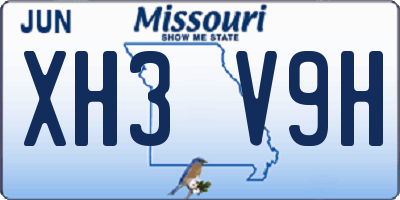 MO license plate XH3V9H