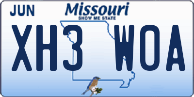 MO license plate XH3W0A