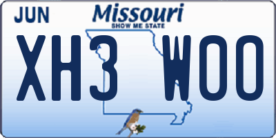 MO license plate XH3W0O