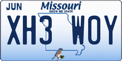 MO license plate XH3W0Y