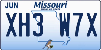 MO license plate XH3W7X