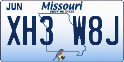 MO license plate XH3W8J