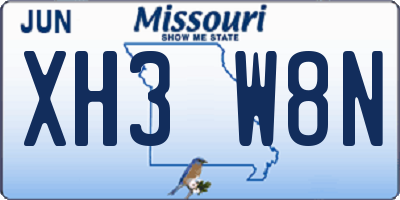 MO license plate XH3W8N